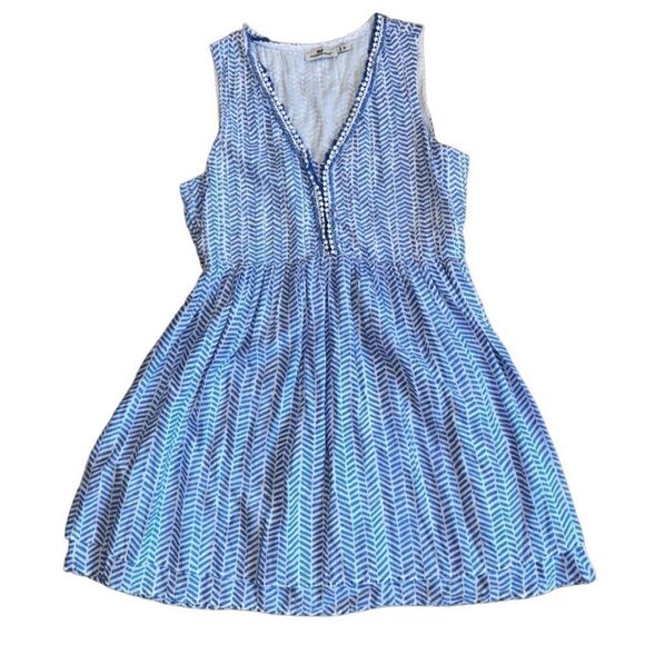 Vineyard Vines Women's Chevron Fringe Pintuck Dress - Size Medium 100% Cotton - Picture 1 of 7
